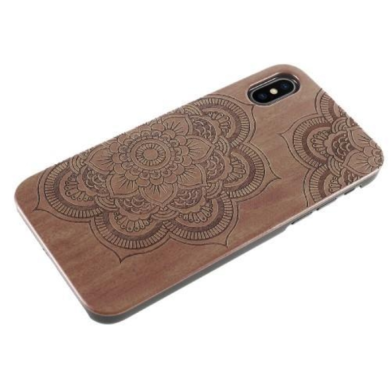 Woody plastový obal s dřevěnými zády a vypáleným motivem na iPhone X - henna