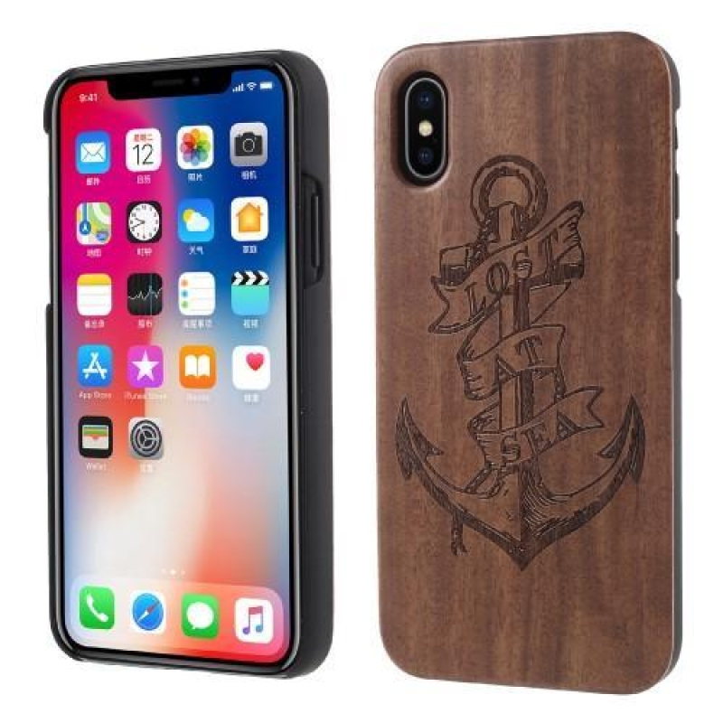 Woody plastový obal s dřevěnými zády a vypáleným motivem na iPhone X - kotva