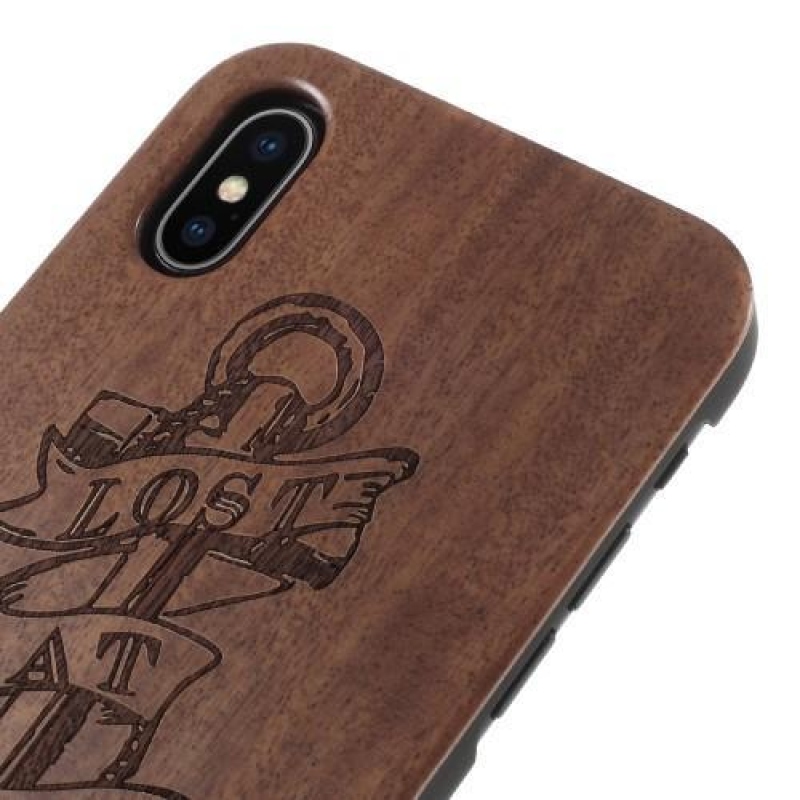 Woody plastový obal s dřevěnými zády a vypáleným motivem na iPhone X - kotva