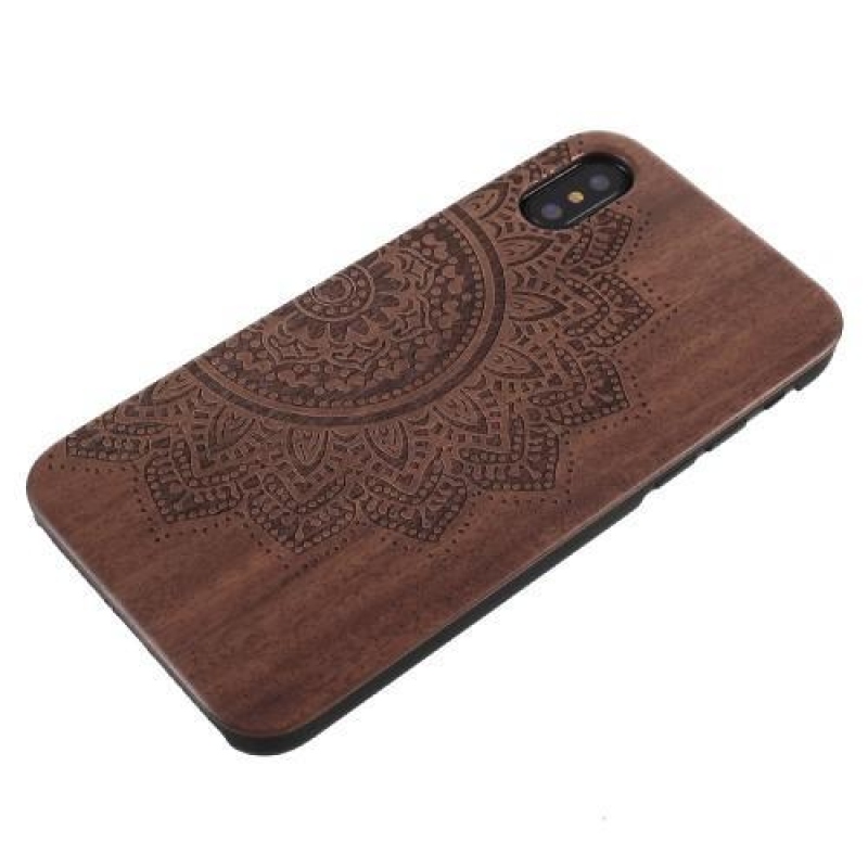 Woody plastový obal s dřevěnými zády a vypáleným motivem na iPhone X - mandala
