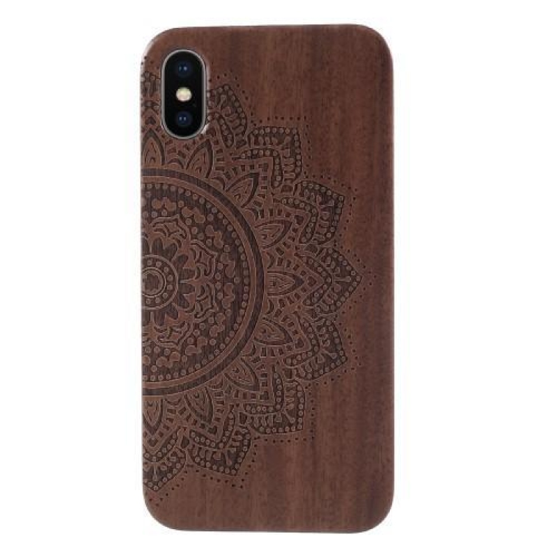 Woody plastový obal s dřevěnými zády a vypáleným motivem na iPhone X - mandala
