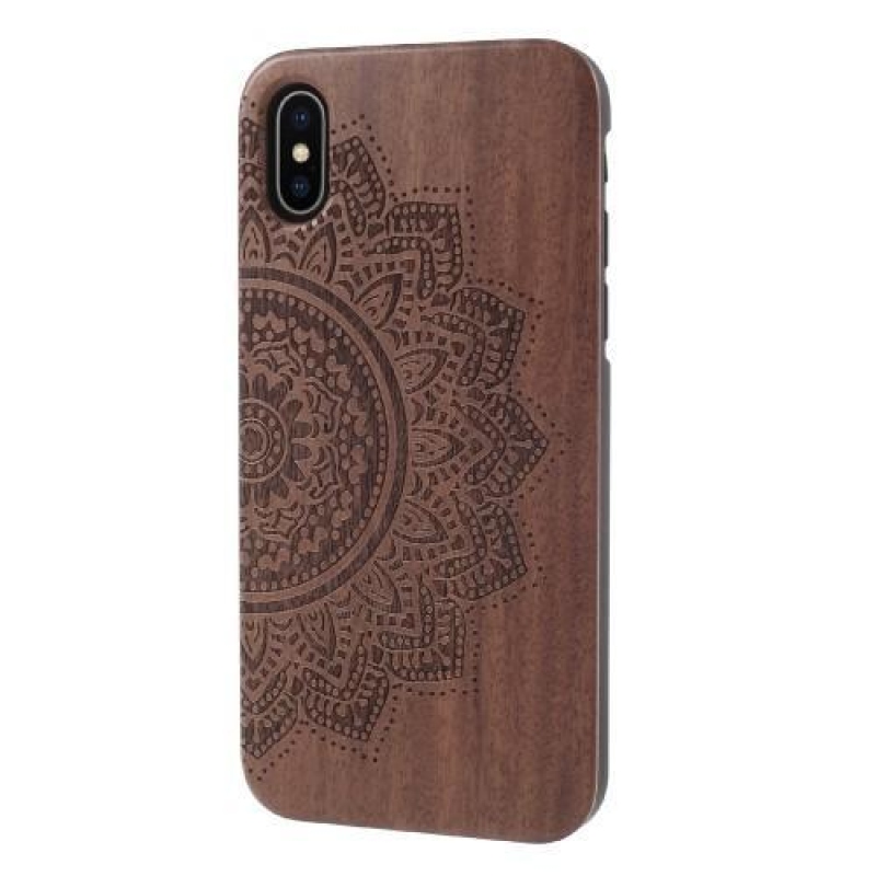 Woody plastový obal s dřevěnými zády a vypáleným motivem na iPhone X - mandala