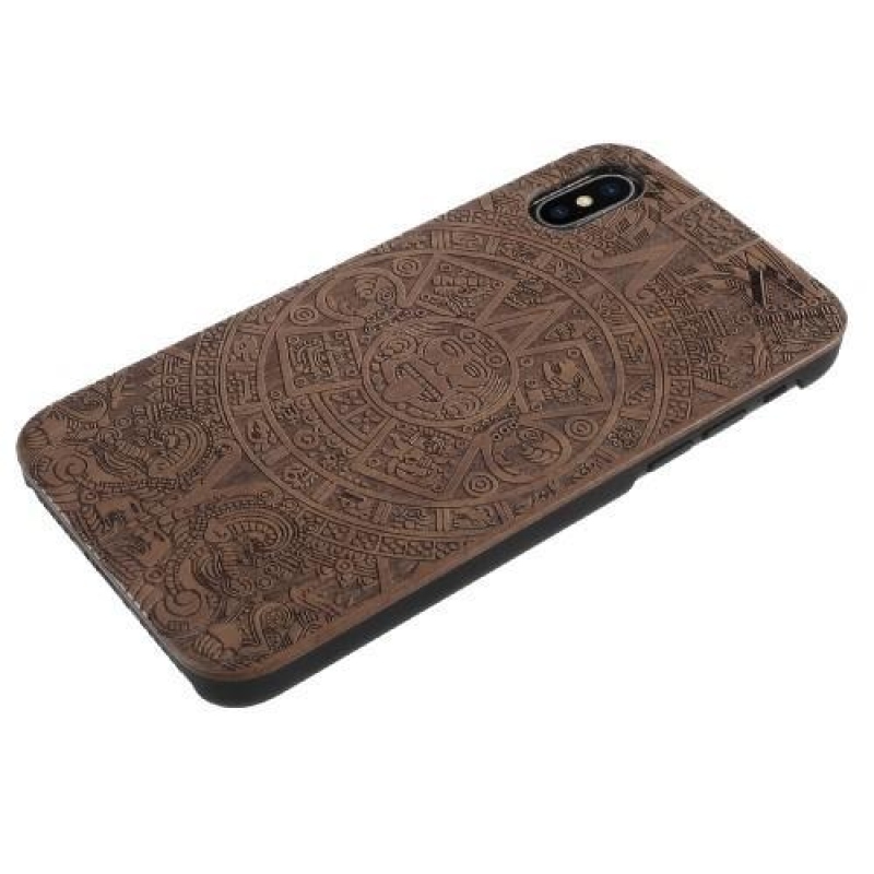 Woody plastový obal s dřevěnými zády a vypáleným motivem na iPhone X - mayové
