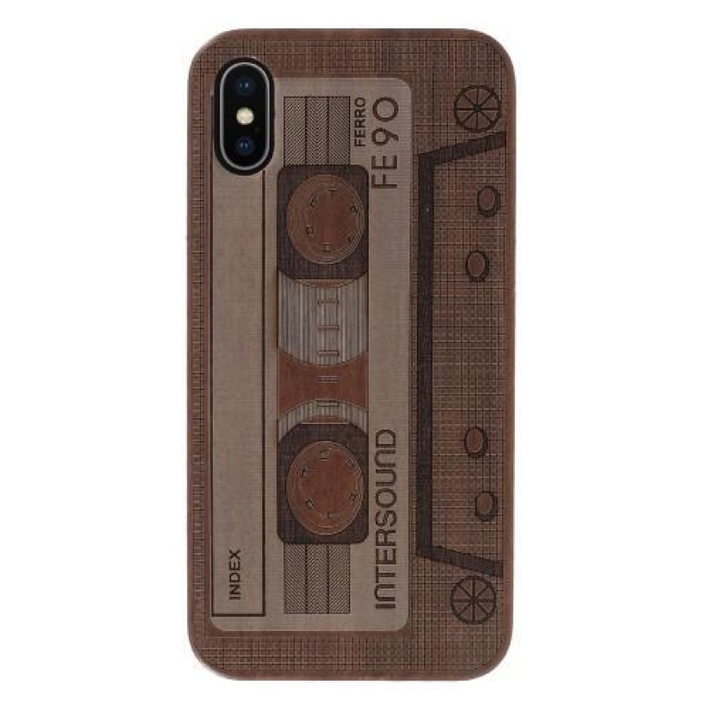 Woody plastový obal s dřevěnými zády a vypáleným motivem na iPhone X - radio