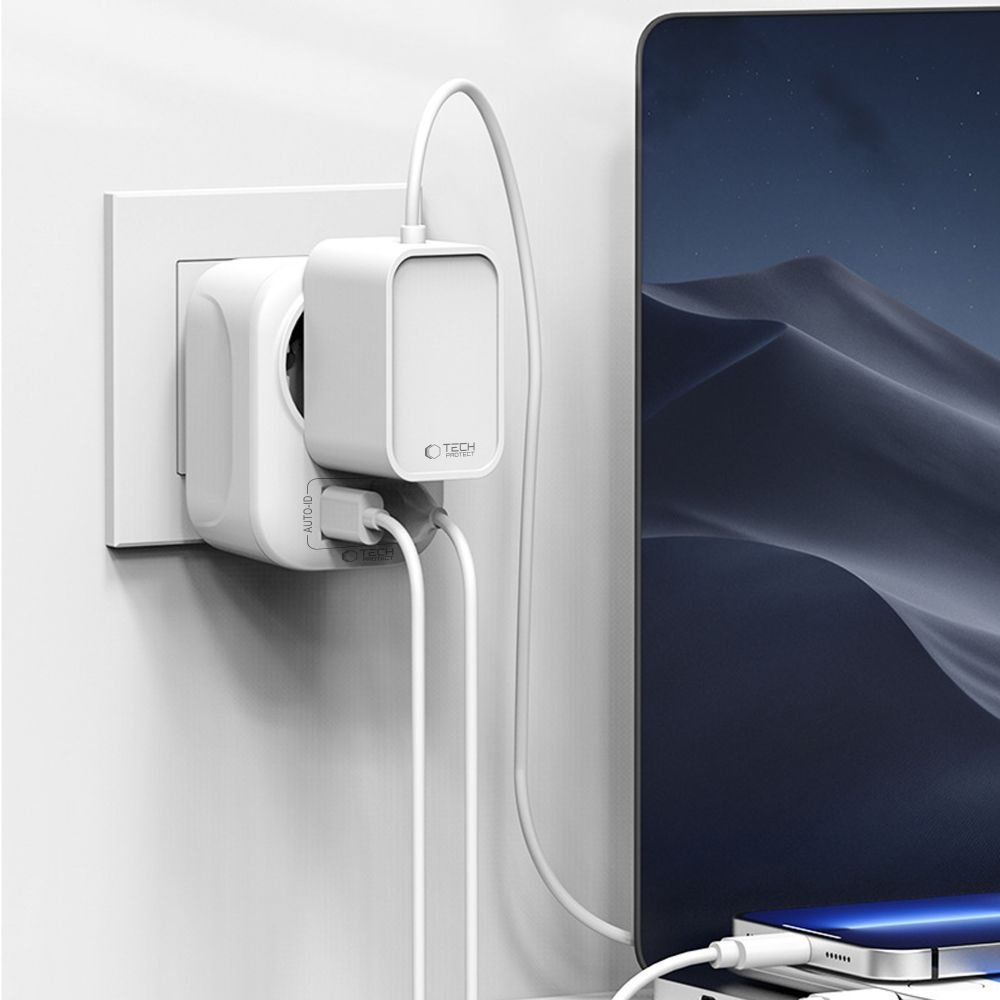 Tech-Protect TA100 cestovní adaptér UK na EU s USB-C a USB-A