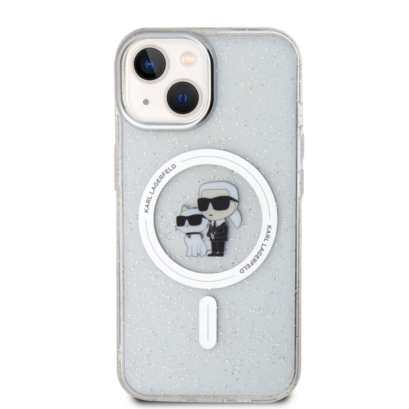 Karl Lagerfeld IML Glitter Karl and Choupette MagSafe Zadní Kryt pro iPhone 15 - průhledný