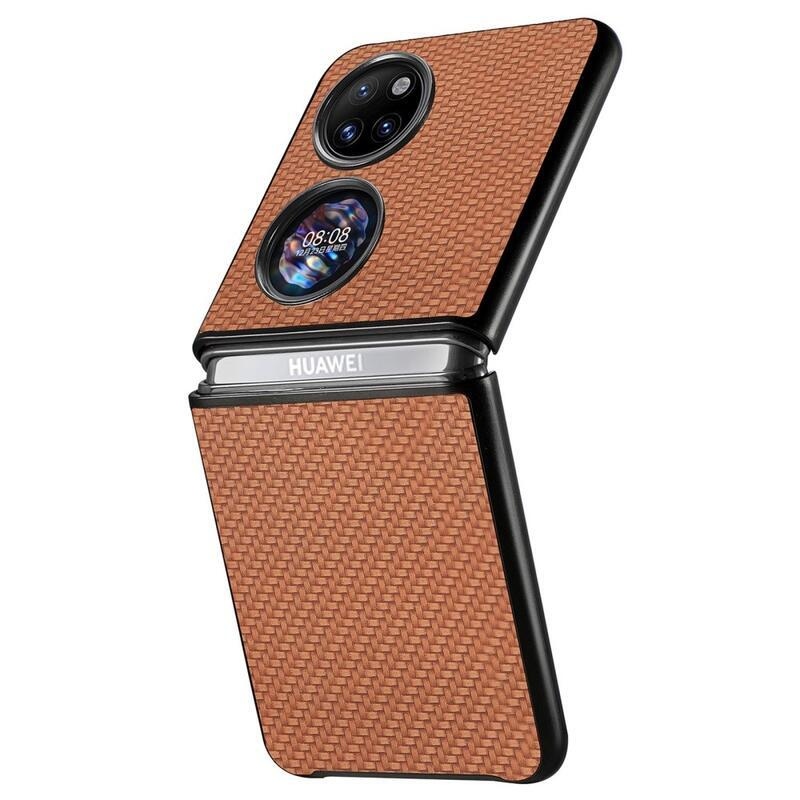 Woven texturovaný plastový kryt na mobil Huawei P50 Pocket - hnědý