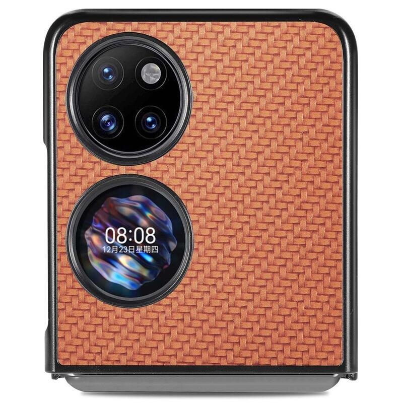 Woven texturovaný plastový kryt na mobil Huawei P50 Pocket - hnědý