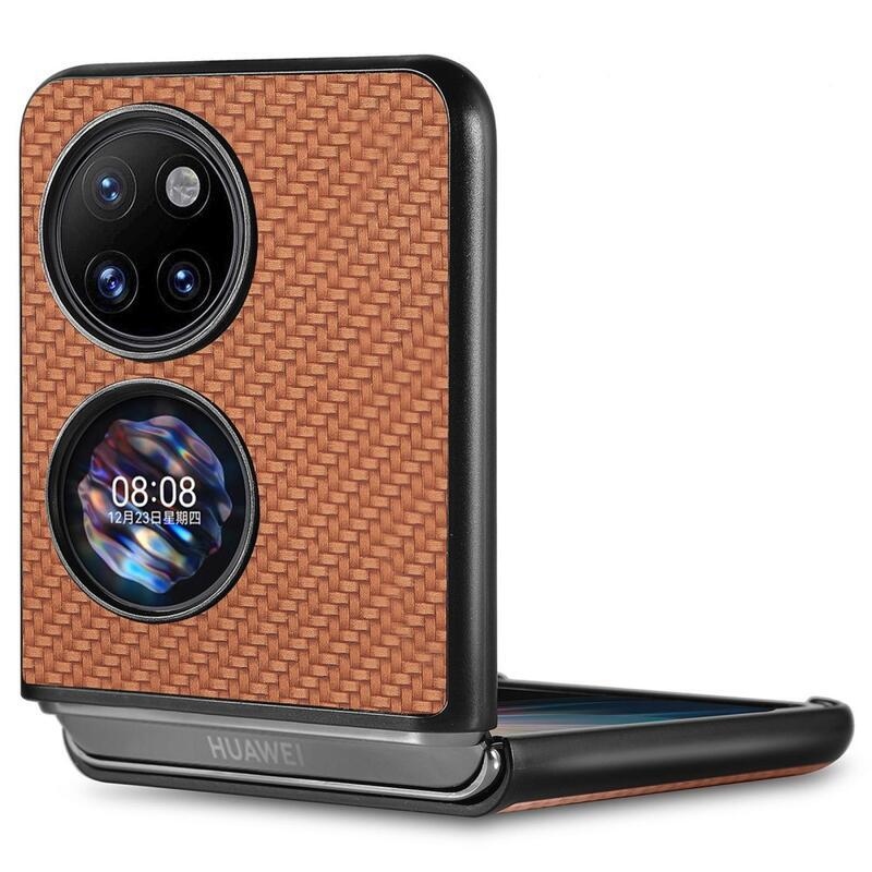 Woven texturovaný plastový kryt na mobil Huawei P50 Pocket - hnědý