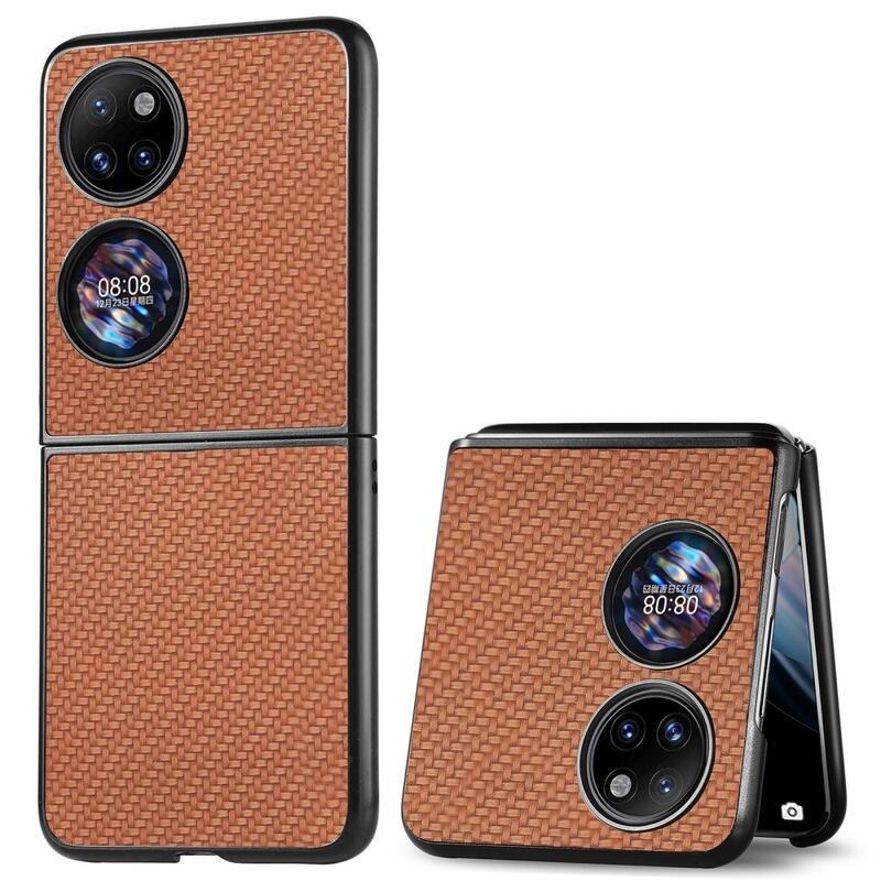 Woven texturovaný plastový kryt na mobil Huawei P50 Pocket - hnědý
