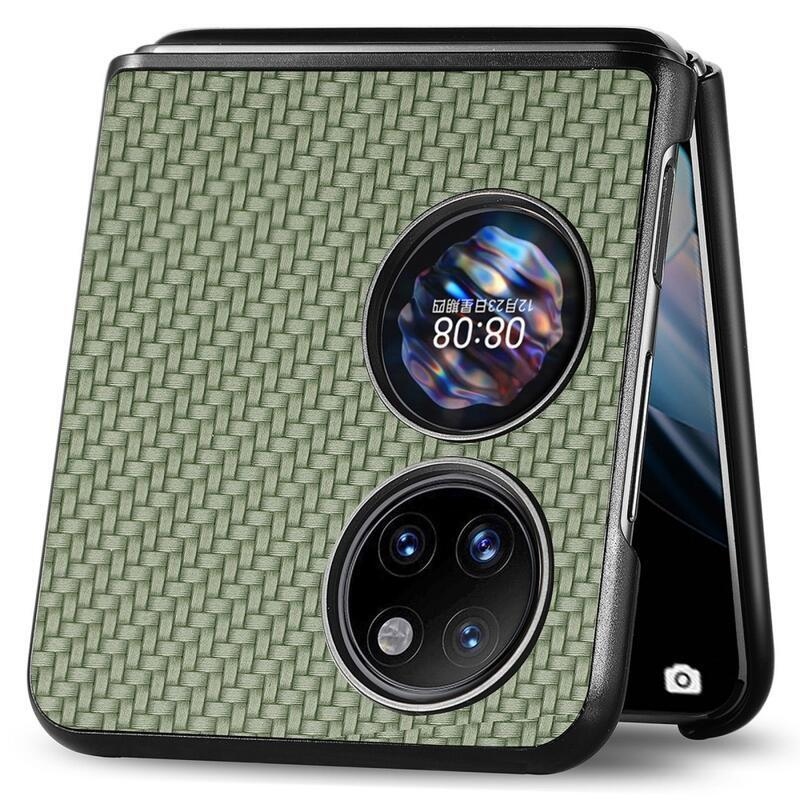 Woven texturovaný plastový kryt na mobil Huawei P50 Pocket - zelený