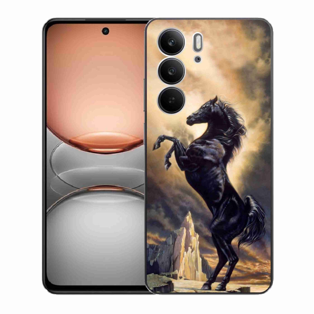 Gelový kryt mmCase na Realme C75 - černý kreslený kůň