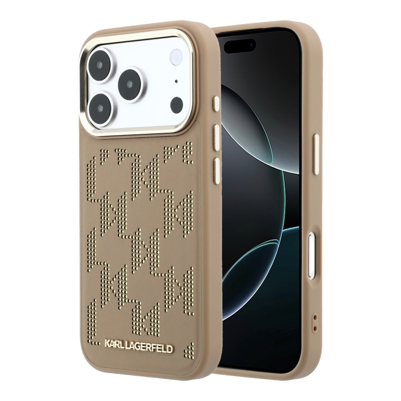 Karl Lagerfeld PU Perforated Monogram MagSafe Zadní Kryt pro iPhone 17 Pro Max Beige