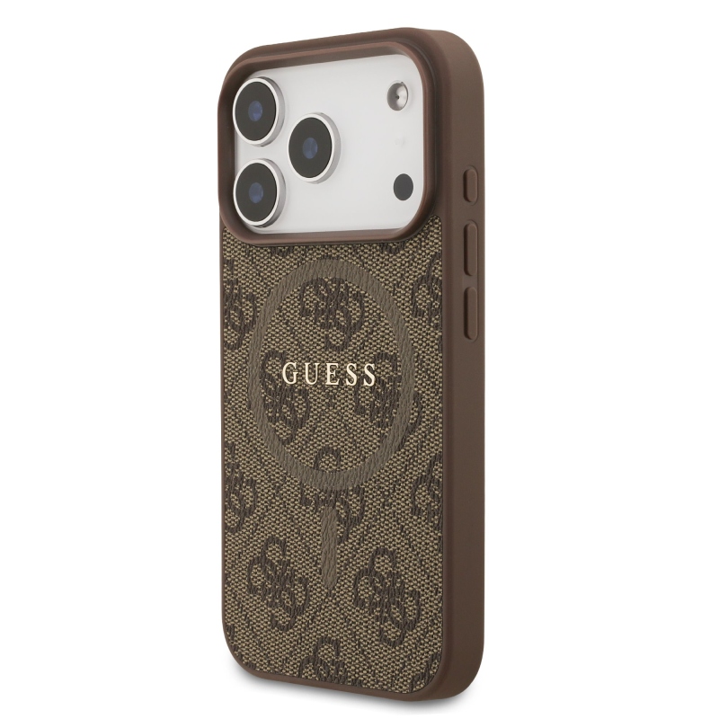 Guess PU Leather 4G Colored Ring MagSafe Zadní Kryt pro iPhone 17 Pro Brown