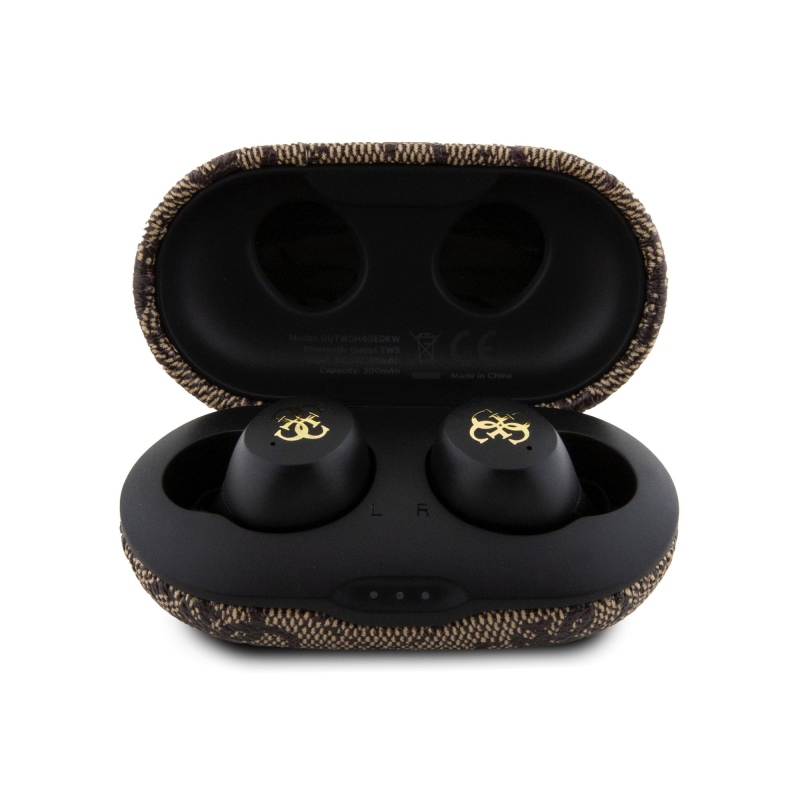 Guess PU 4G Metal Logo TWS Bezdrátová Sluchátka Brown