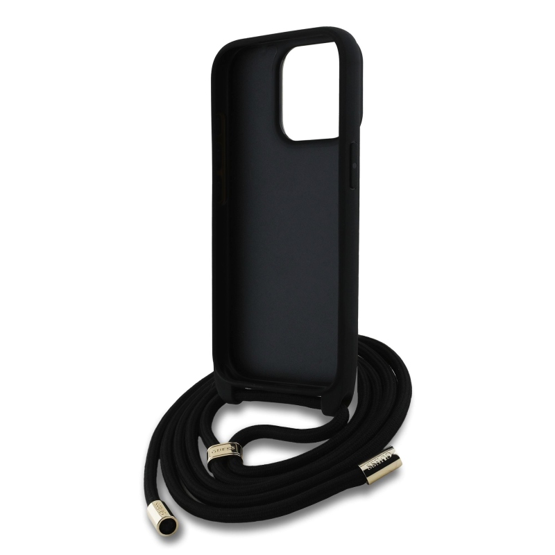 Guess PU 4G Metal Logo Crossbody Popruh Zadní Kryt pro iPhone 15 Pro Brown