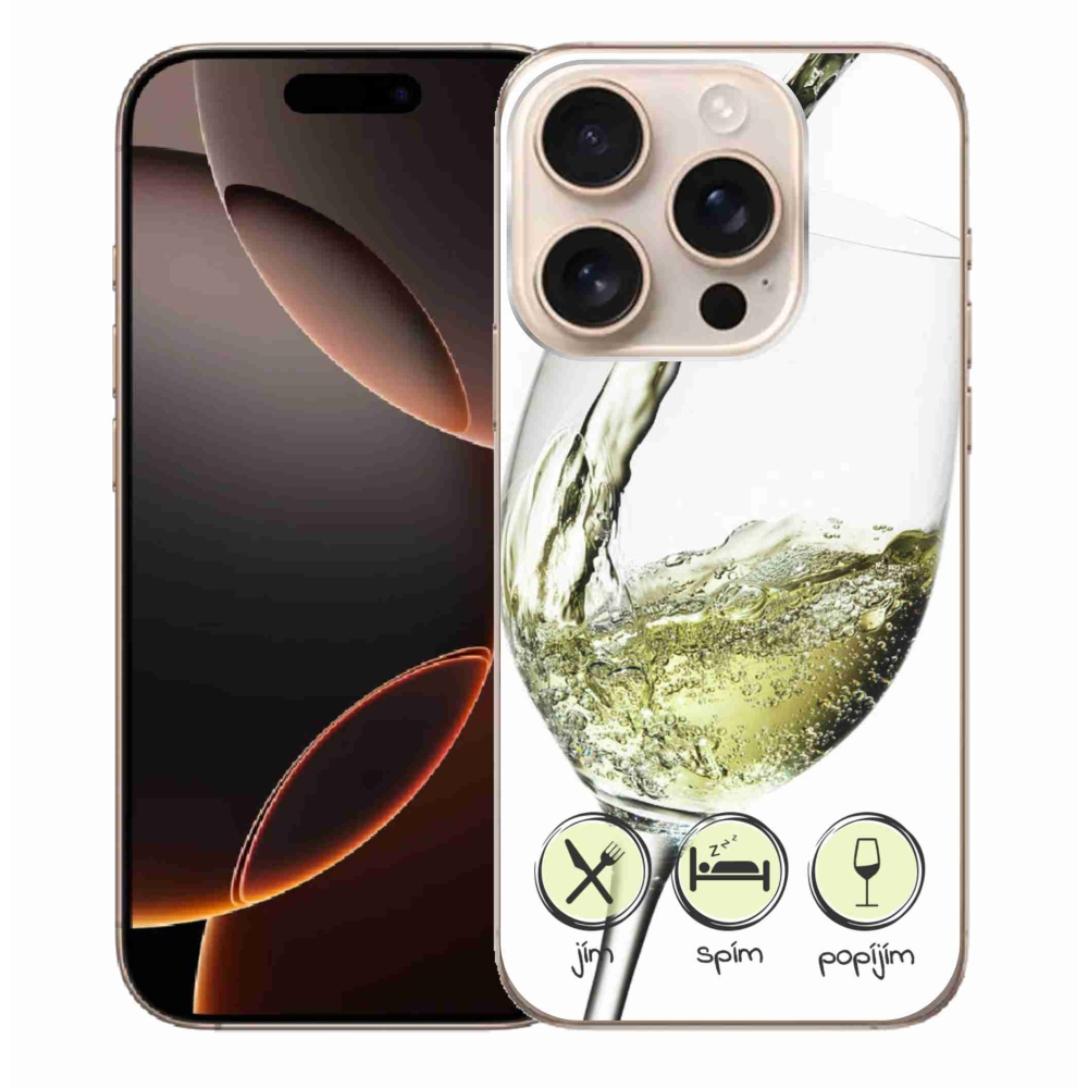 Gelový obal mmCase na iPhone 16 Pro Max - sklenička vína bílé