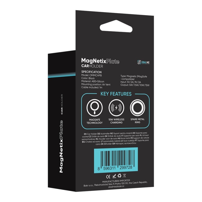 OBAL:ME MagNetix Plate Bezdrátový Nabíjecí Držák do Auta 15W Black