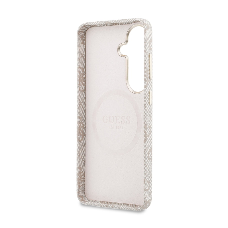 Guess PU 4G Script Metal Logo Magnetic Zadní Kryt pro Samsung Galaxy S26 Pink