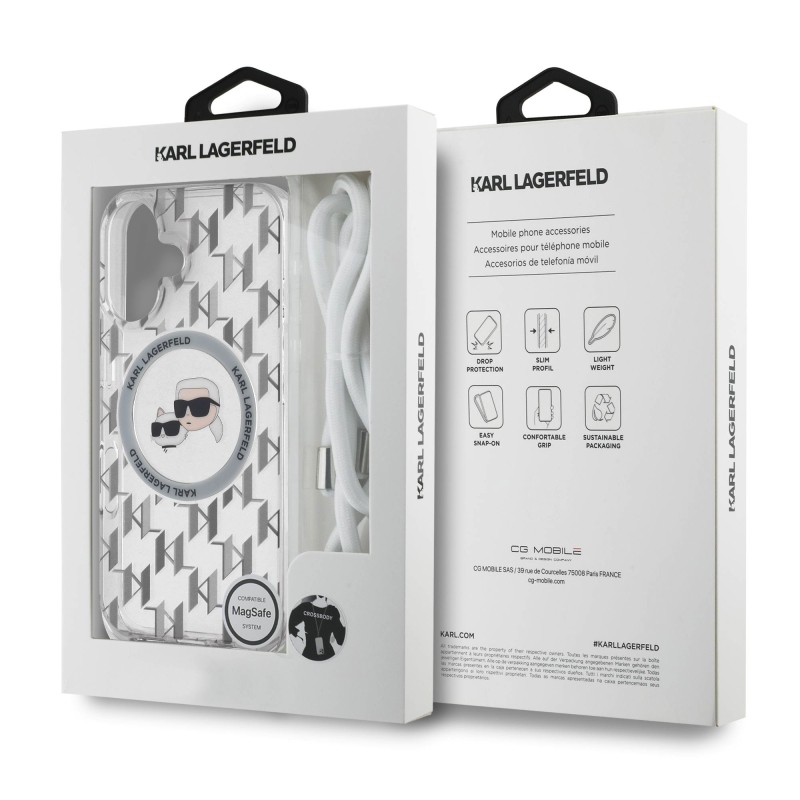 Karl Lagerfeld IML Monogram Crossbody K&CH Heads MagSafe Zadní Kryt pro iPhone 16 Transparent