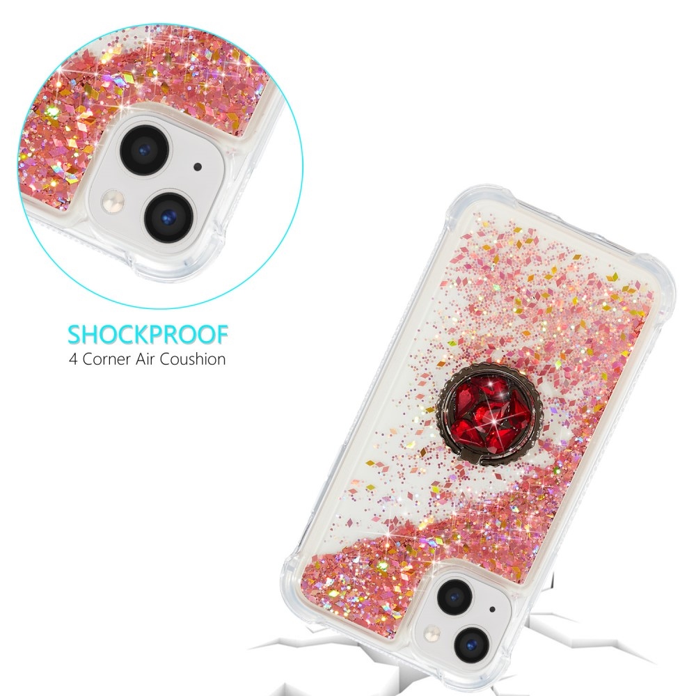 Glitter přesýpací gelový obal na iPhone 15 Plus - růžovozlatý