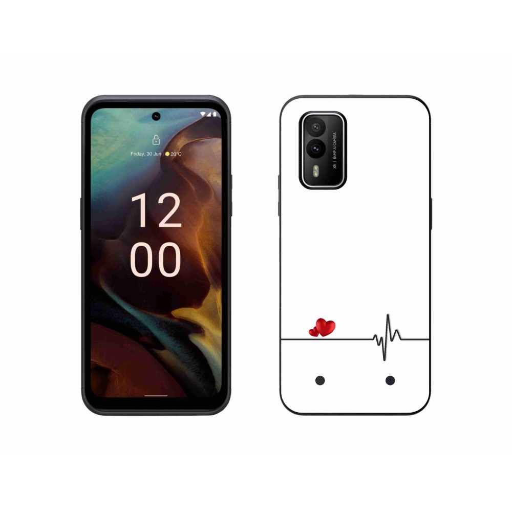 Gelový kryt mmCase na Nokia XR21 - srdce a tep bílé pozadí