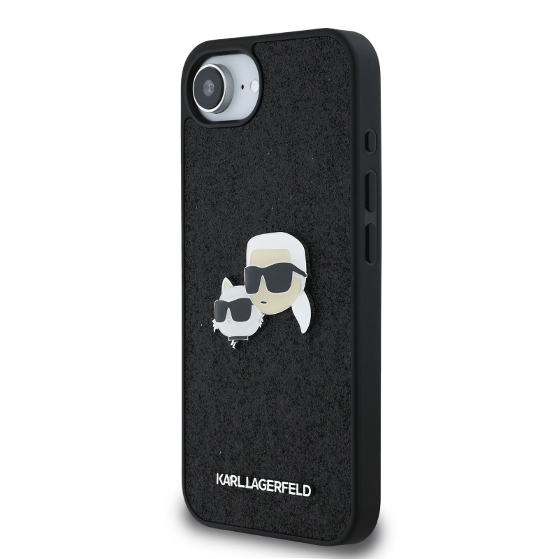 Karl Lagerfeld Fixed Glitter Metal K&CH Zadní Kryt pro iPhone 16e Black
