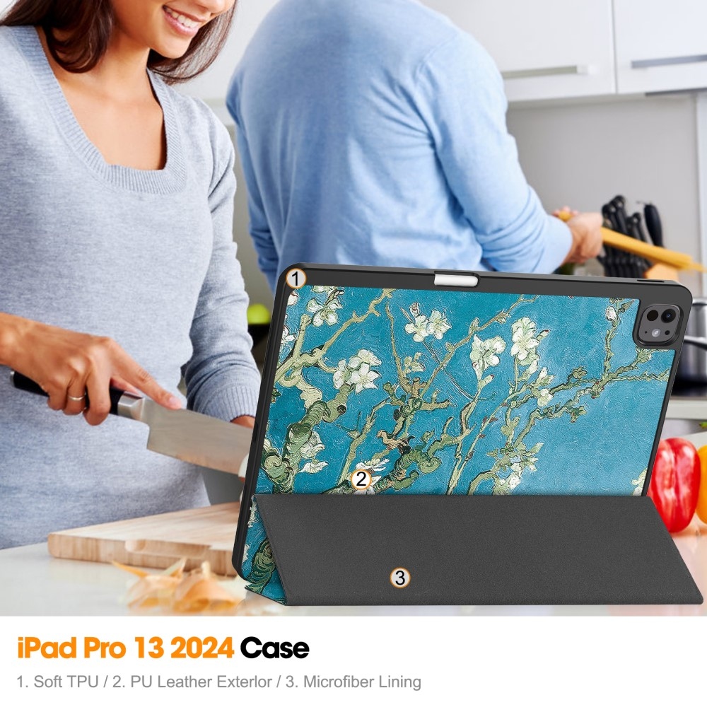 Patte zavírací pouzdro na iPad Pro 13 (2024) - bílé květy