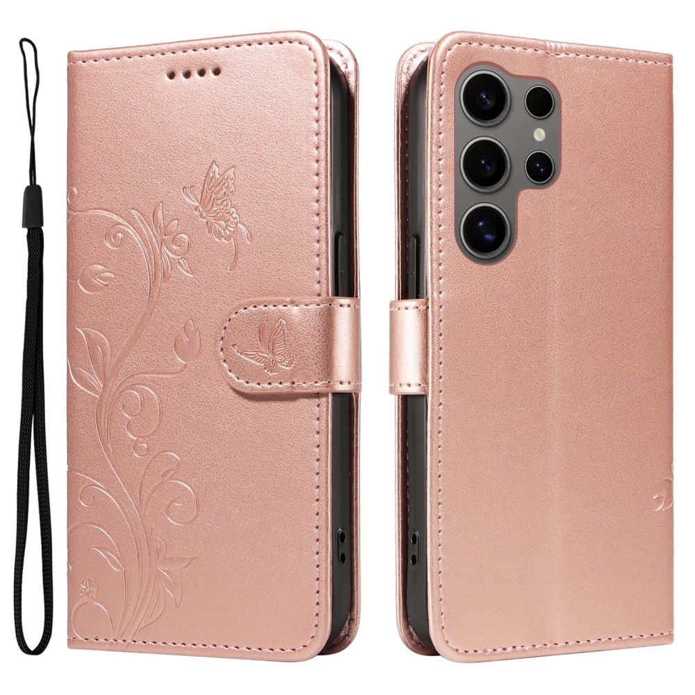 Butterflies knížkové pouzdro na Samsung Galaxy S25 Ultra - růžovozlaté