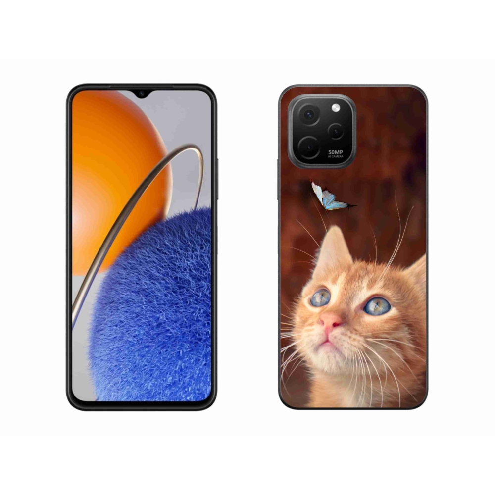 Gelový kryt mmCase na Huawei Nova Y61 - motýl a kotě