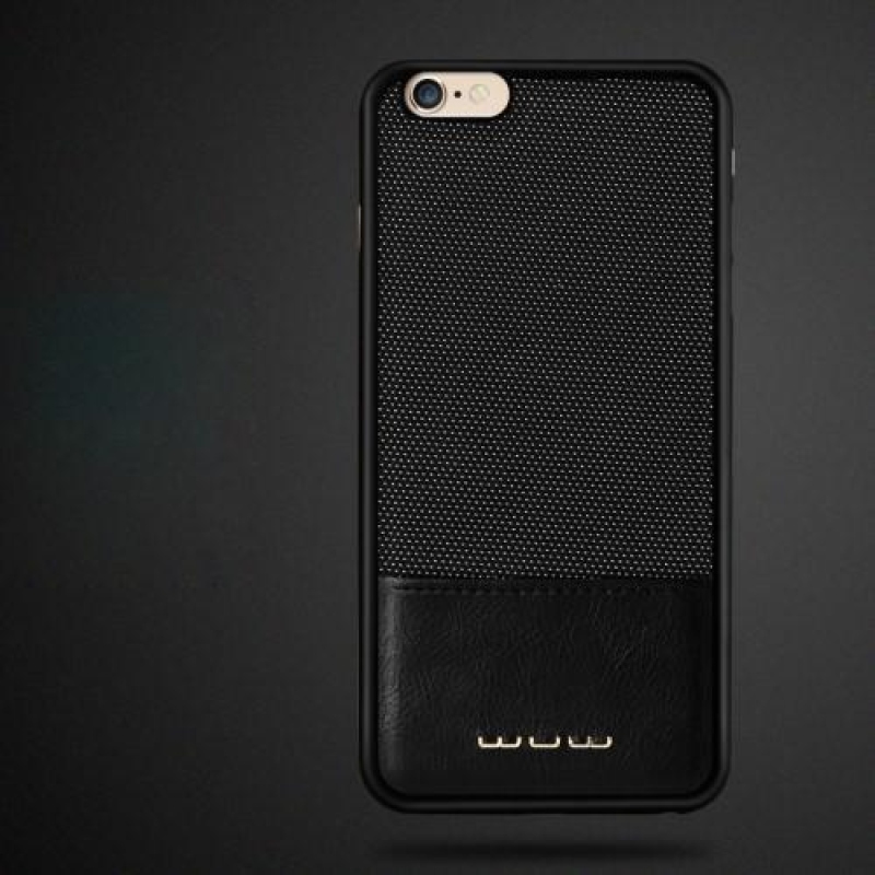 WU plastový obal s PU koženými zády na iPhone 6 Plus a iPhone 6s Plus - černý