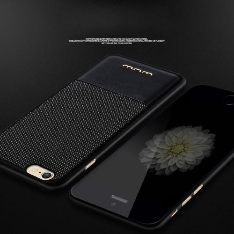 WU plastový obal s PU koženými zády na iPhone 6 Plus a iPhone 6s Plus - černý