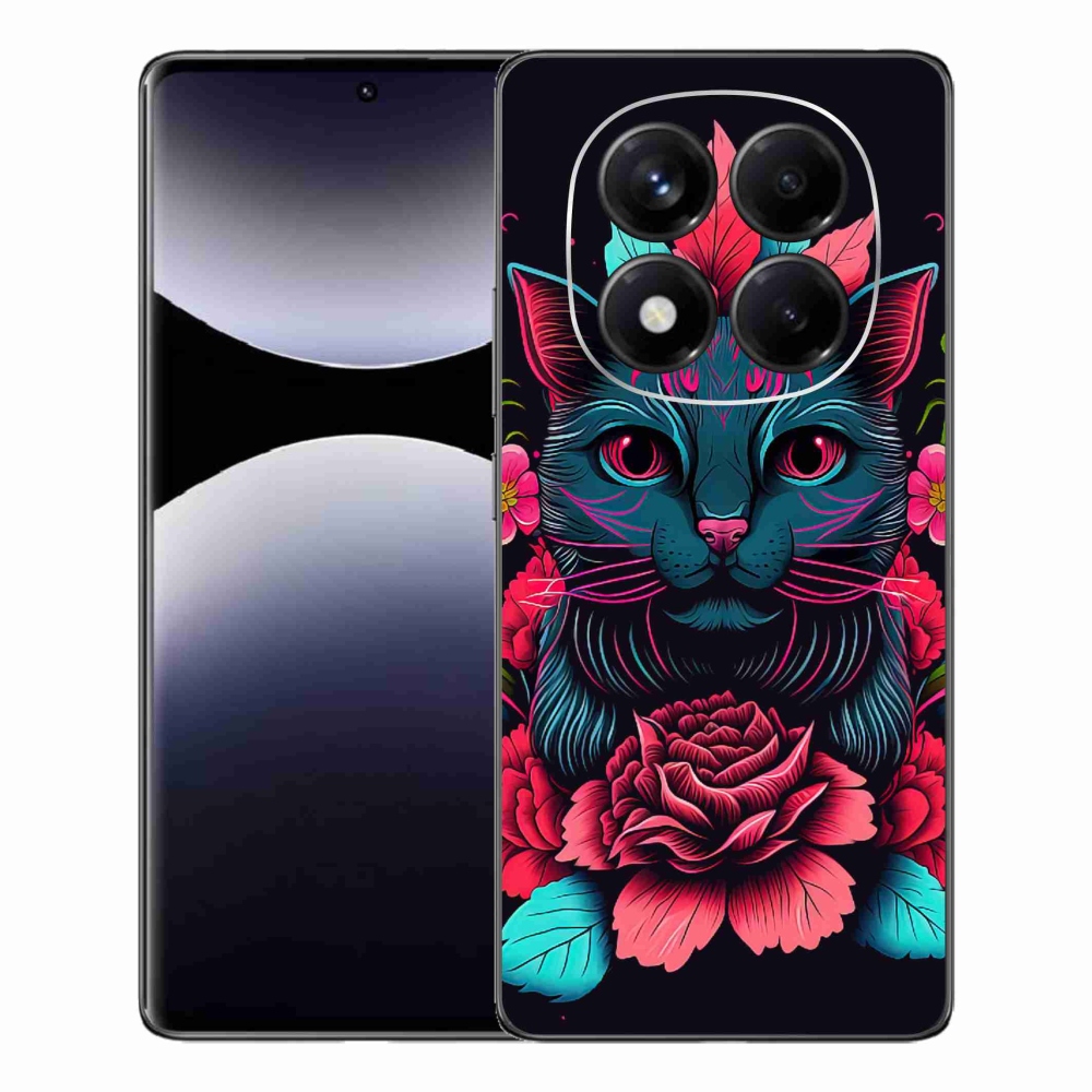 Gelový kryt mmCase na Xiaomi Redmi Note 14 Pro - květiny a kočka