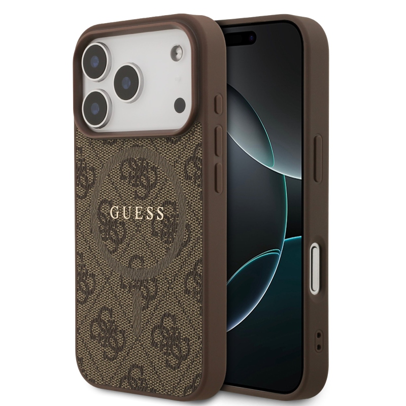 Guess PU Leather 4G Colored Ring MagSafe Zadní Kryt pro iPhone 17 Pro Brown