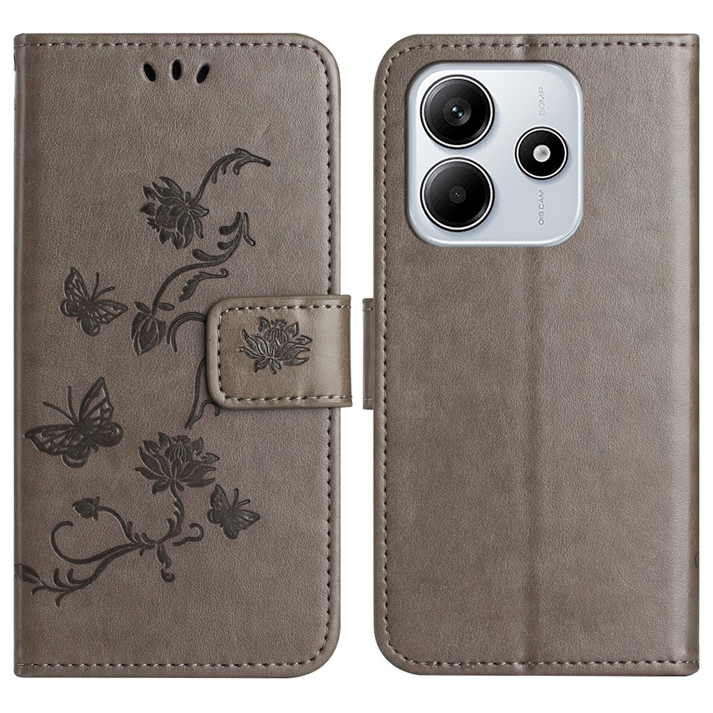 Flower knížkové pouzdro na Xiaomi Redmi Note 14 5G - šedé