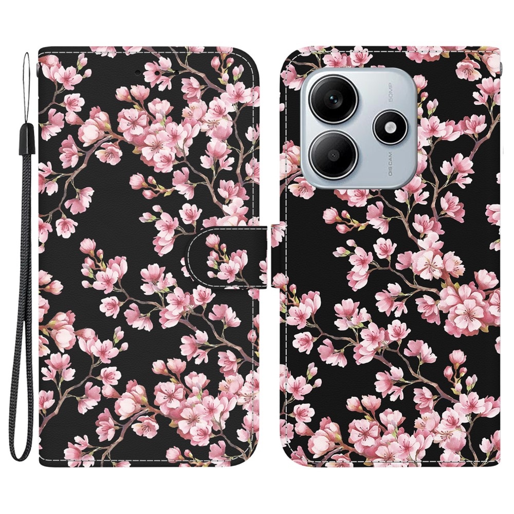 Printern knížkové pouzdro na Xiaomi Redmi Note 14 5G - růžové květy
