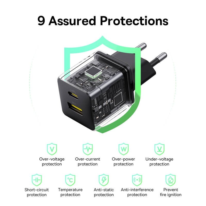 Baseus Palm Fast Nabíječka USB-A + USB-C 30W Black