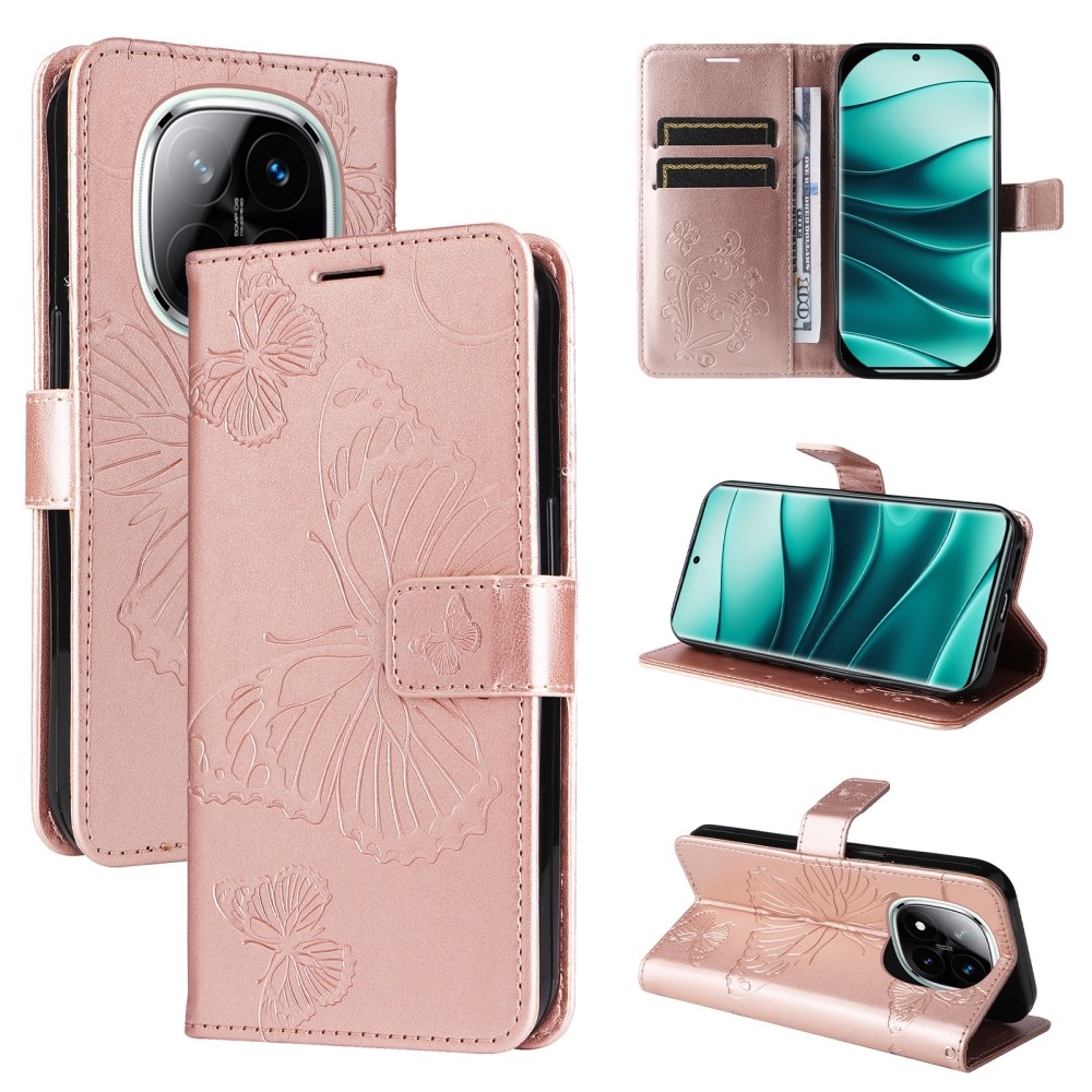 Big Butterfly knížkové pouzdro na Xiaomi Redmi Note 14 Pro 5G/Poco X7 5G/Note 14 Pro+ 5G - růžovozlaté