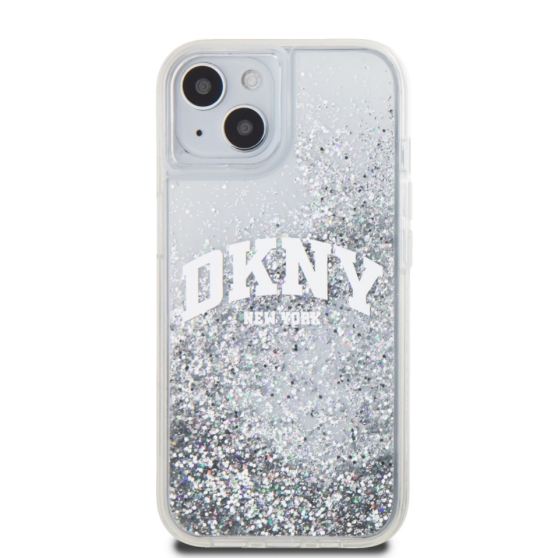 DKNY Liquid Glitter Arch Logo Zadní Kryt pro iPhone 14 Transparent