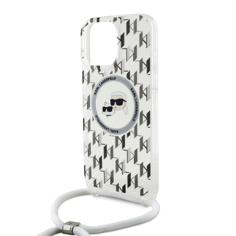 Karl Lagerfeld IML Monogram Crossbody K&CH Heads MagSafe Zadní Kryt pro iPhone 16 Pro Transparent