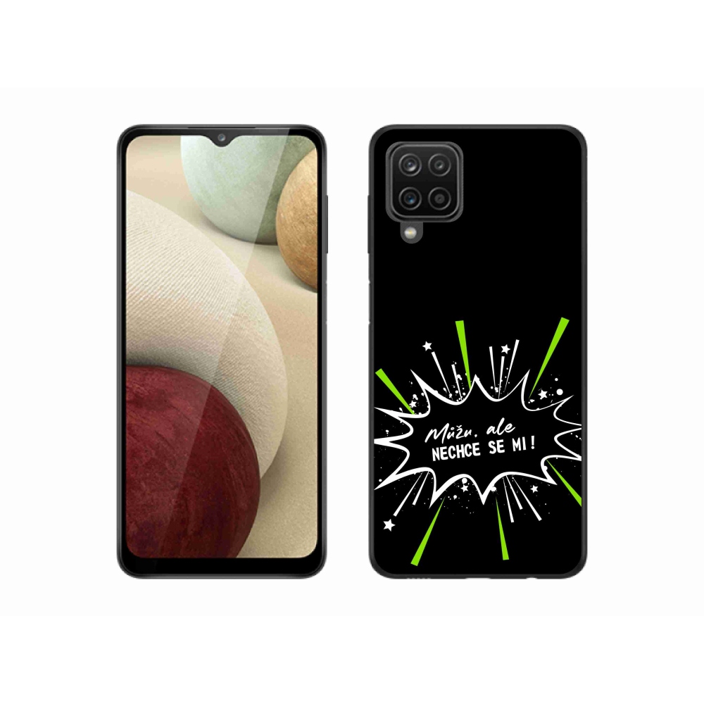 Gelový kryt mmCase na Samsung Galaxy A12 - vtipný text 11 černé pozadí