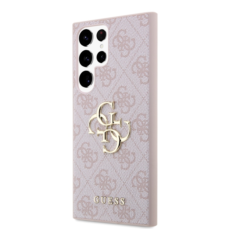 Guess PU 4G Metal Logo Zadní Kryt pro Samsung Galaxy S24 Ultra Pink