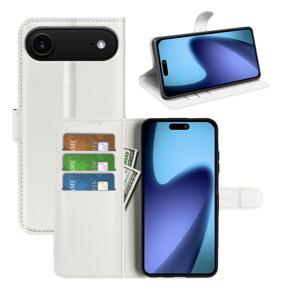 Litchi knížkové pouzdro na iPhone 17 Air - bílé