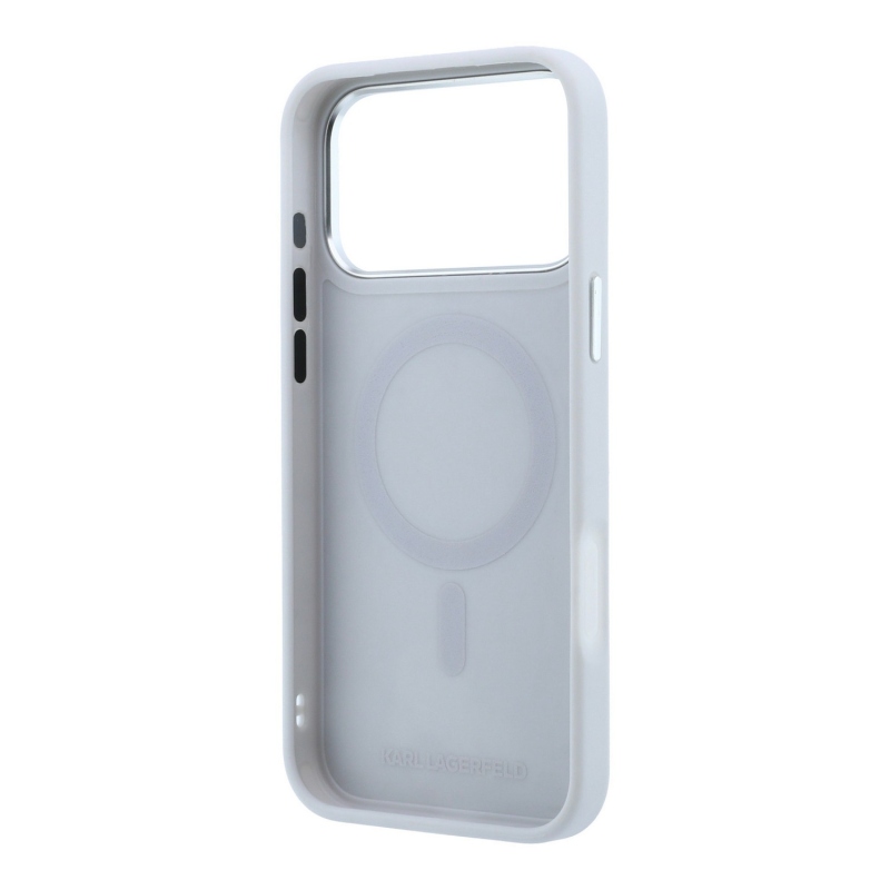 Karl Lagerfeld PU Grained K&CH Heads Ring Stand Magsafe Zadní Kryt pro iPhone 18 Pro Grey