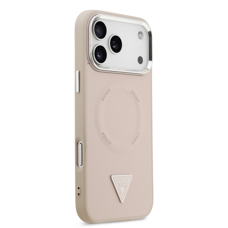 Guess PU Leather Triangle Logo MagSafe Zadní Kryt pro iPhone 17 Pro Pink