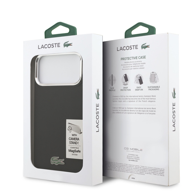 Lacoste Iconic Petit Pique Camera Stand MagSafe Zadní Kryt pro iPhone 17 Pro Max Black