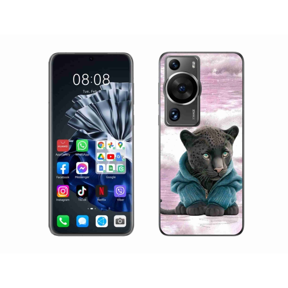 Gelový kryt mmCase na Huawei P60 Pro - černý panter ve svetru