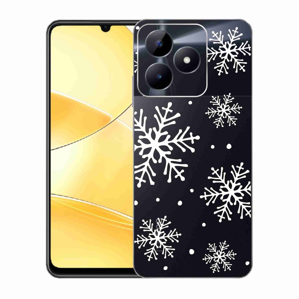 Gelový kryt mmCase na Realme C51/C53 - bílé vločky na průhledném pozadí