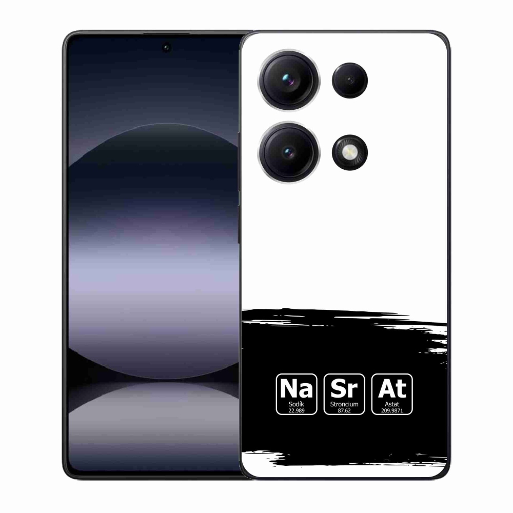 Gelový kryt mmCase na Xiaomi Redmi Note 14S - chemické prvky černobílé pozadí