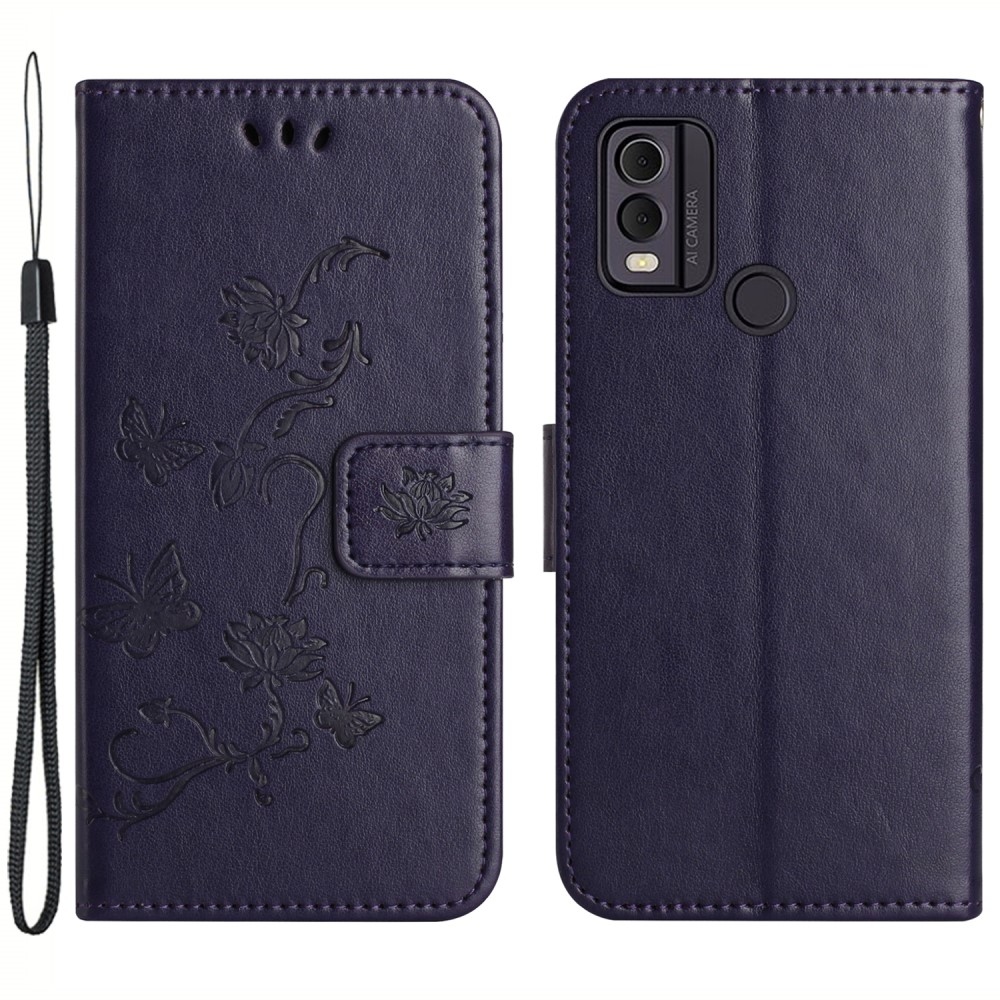 Flower knížkové pouzdro na Nokia C22 - tmavěfialové